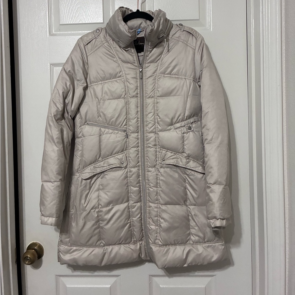 Cole Haan Light Beige Long Puffer Coat